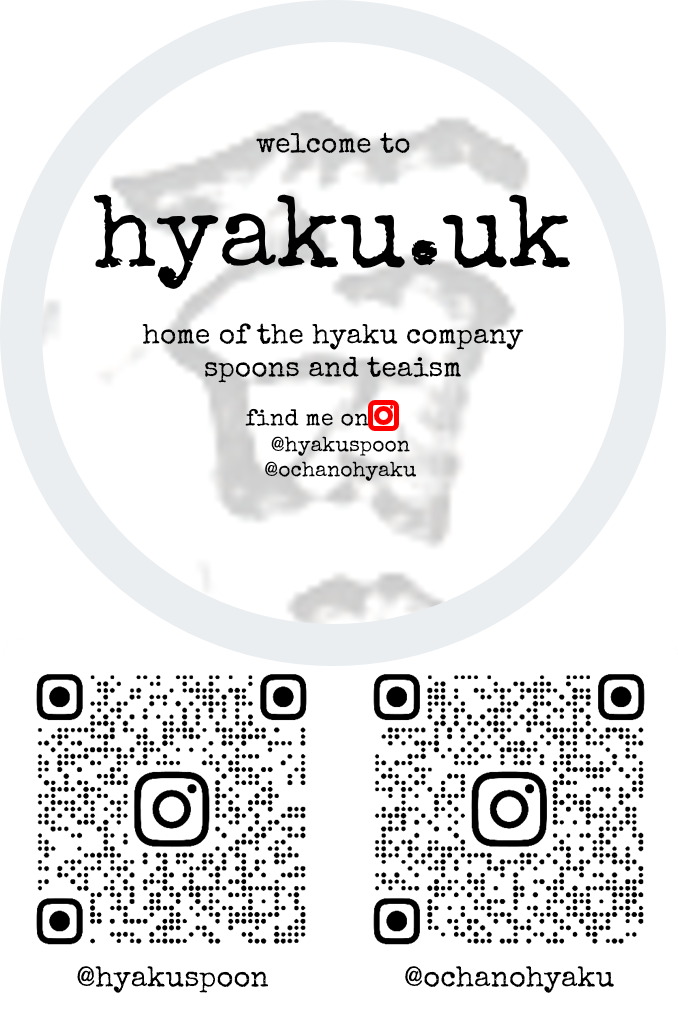 image of hyaku logo, addresses and QR codes for instagram accounts hyakuspoon and ochanohyaku